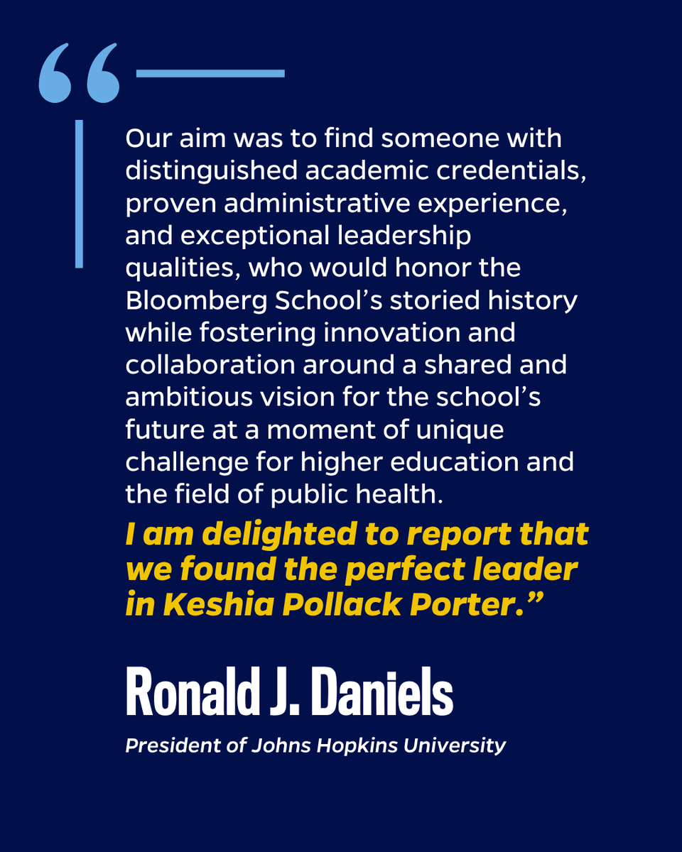 Johns Hopkins Bloomberg School of Public Health (@johnshopkinssph) on Twitter photo Announcing the next dean of <a href="/JohnsHopkins/">Johns Hopkins University</a> Bloomberg School of Public Health, Keshia Pollack Porter!
A champion for public health, Dr. Pollack Porter has distinguished herself as a leader in advancing policy change that promotes safe, healthy environments. Announcing the next dean of <a href="/JohnsHopkins/">Johns Hopkins University</a> Bloomberg School of Public Health, Keshia Pollack Porter!
A champion for public health, Dr. Pollack Porter has distinguished herself as a leader in advancing policy change that promotes safe, healthy environments.