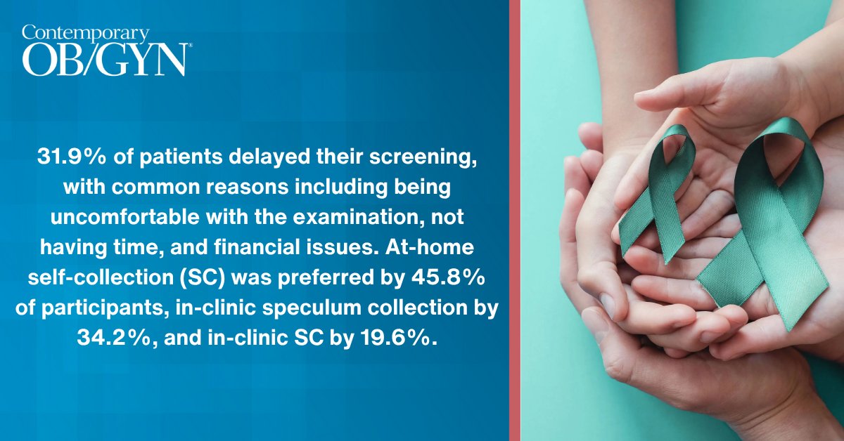 ContempOBGYN's tweet photo. A new study shows that a self-collected #cervicalcancer screening device is highly accurate, easy to use, and preferred over clinician collection. https://t.co/g0k1p0ycUR https://t.co/nFVUXA36rh