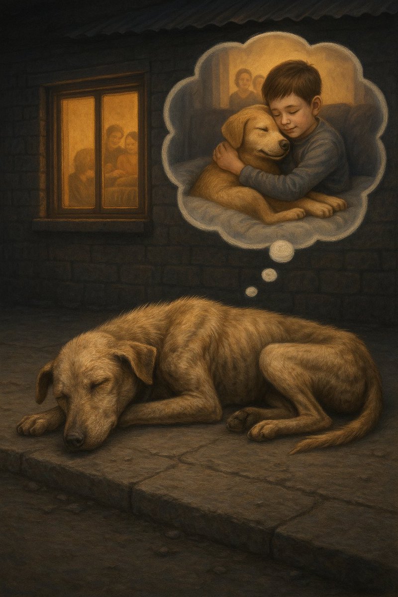 AlmasDeLaCalle's tweet photo. “Despertar es volver al infierno”

Siempre que cierro los ojos,
no soy calle, ni mugre, ni miedo.
Soy un cachorro dormido en los brazos del amor,
soy el hijo que alguien no abandonó,
soy parte de un hogar que existe…
pero solo cuando duermo.

Allí, me llaman por un nombre que no es “¡fuera!”
Me abrazan sin asco.
Me alimentan sin miedo.
Allí no hay piedras.
No hay gritos.
No hay patadas que me rompan la esperanza.

Y entonces… despierto.

Vuelve el concreto duro.
La panza vacía que llora en silencio.
La gente que me mira como si doler no fuera suficiente.
Y duele.
Duele más que la herida en mi pata,
más que la fiebre que no baja,
más que el frío que me parte en dos.

Porque cada despertar
es una caída brutal desde un cielo imaginado
hasta el mismo infierno donde siempre estuve.

Aquí no hay tiempo,
ni juegos,
ni compasión.
Solo hay relojes que marcan el abandono
y pasos que se alejan cuando más los necesito.

¿Tú sabes lo que es morir y seguir respirando?
¿Lo que es soñar con un abrazo
y encontrar solo basura?
¿Sabes lo que es mirar a los ojos
y que nadie vea los tuyos?

No, no lo sabes.
Porque tú despiertas en cama.
Yo despierto en ruinas.

Y cada vez que abro los ojos,
despierto al mundo real:
donde no soy más que un estorbo,
una peste,
una cosa.

Por eso cierro los ojos tan seguido.
Porque dormir es lo único que me queda.
Porque soñar es mi único refugio.
Porque despertar…
es volver al infierno.