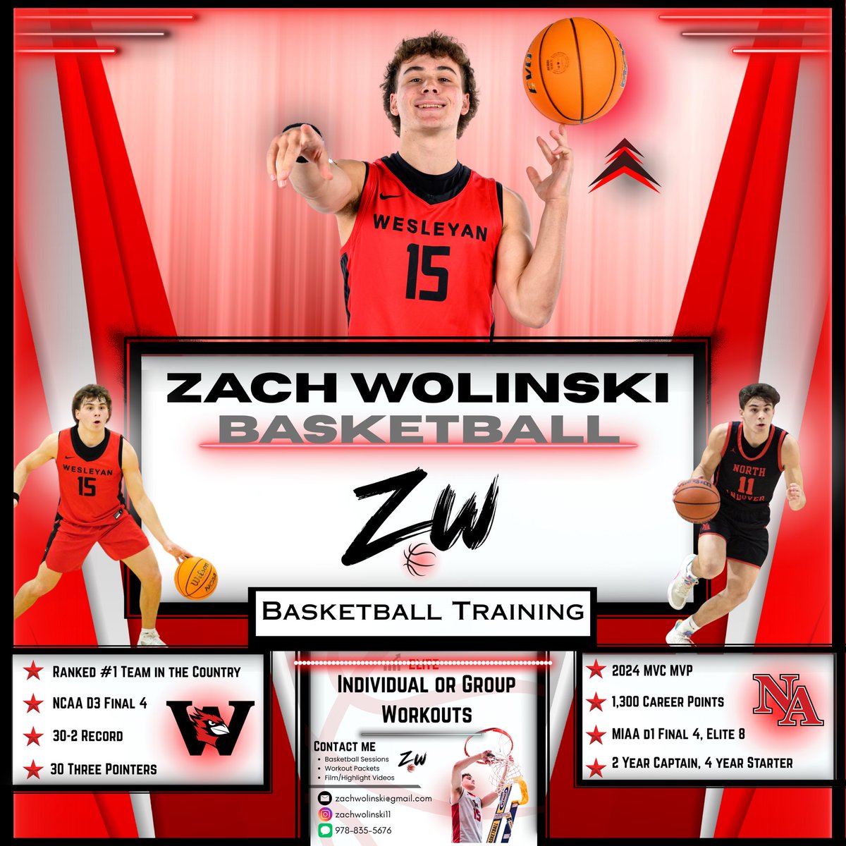 ZachWolinski's tweet image. One of my favorite parts of having played sports in North Andover is the opportunity to work with young athletes. Excited to announce I am offering individual or small group workouts for 5th-12th grade basketball players this summer! 

▫️Reach out to me for more information.