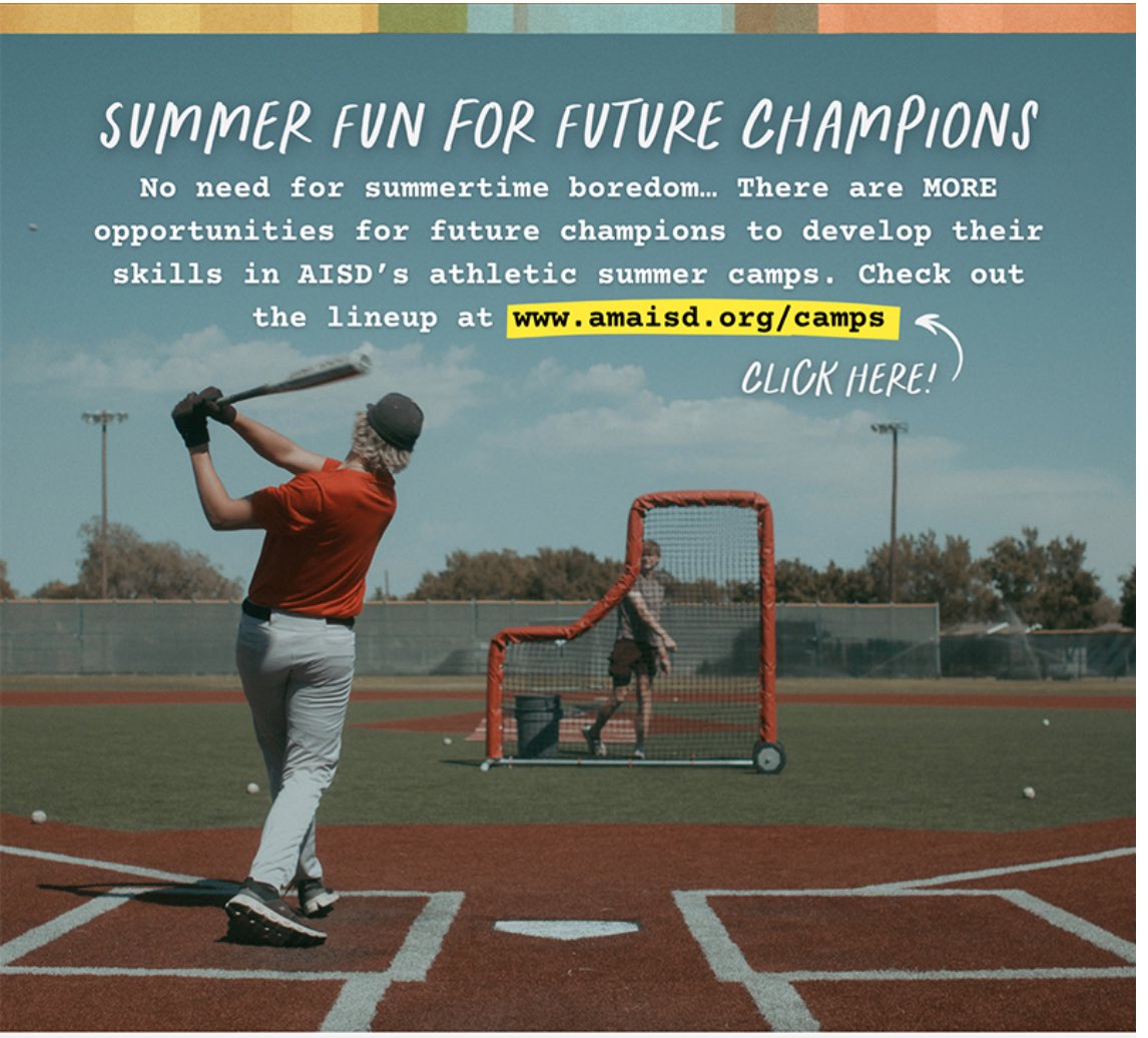 teamaisd's tweet image. #teamAISD summer 2025 camps begin
next week!
amaisd.org/camps