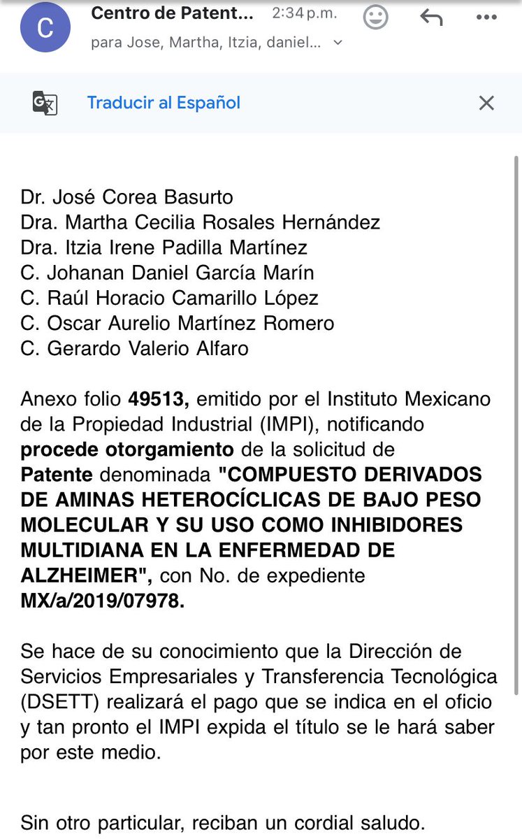 🔬💡 En el IPN no solo formamos talento humano y generamos conocimiento a través de publicaciones científicas. También impulsamos el patentamiento de hallazgos innovadores, como moléculas con potencial anti-Alzheimer. 🧠✨