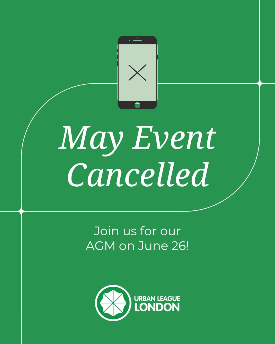 ULLdn's tweet image. As we prepare for our AGM, coming up Thurs, June 26, we have chosen to cancel our May League Event to allow ample time to plan! We apologize for any inconvenience caused by this cancellation, but we hope to see you at our AGM!

Learn more at urbanleague.ca/event-listings…