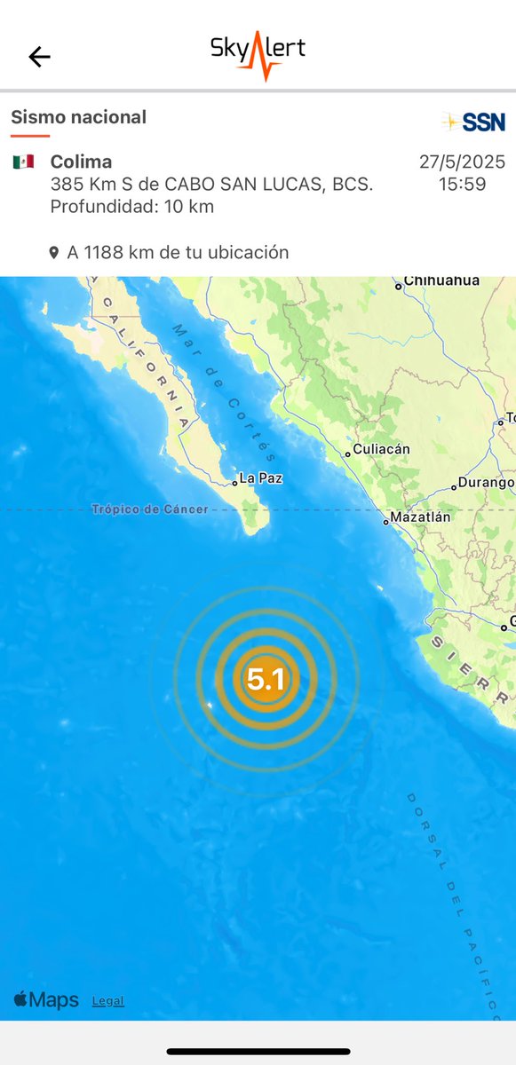 SkyAlertMx's tweet photo. #Sismo magnitud preliminar 5.1 (SSN) con epicentro muy lejano a las costas de Jalisco - BCS.

🔸Imperceptible por su lejanía.
🔸Originado en los límites de la placa Rivera vs, Pacífico 
🔸No origina tsunami sismos en esta zona (incluso con magnitudes más grandes la probabilidad es muy baja).