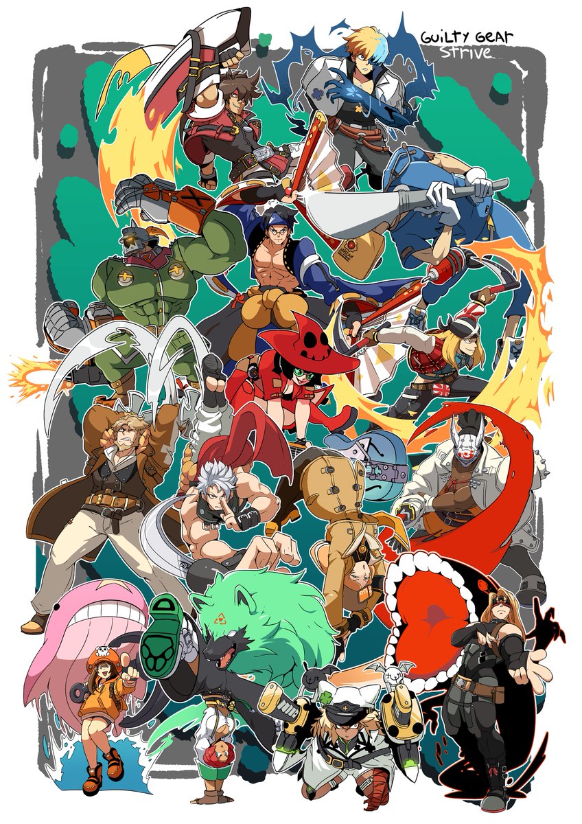 HairoElCroto's tweet image. ~ahora si, un coso con los personajes de guilty gear strive (o los del juego base sin dlc mas bien)