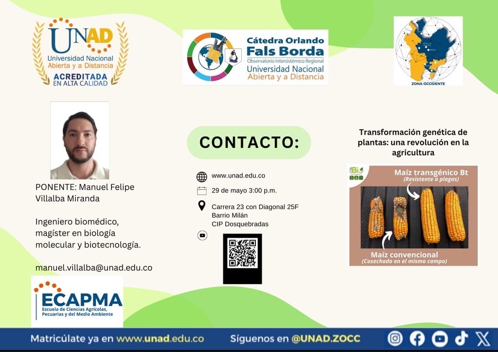 Olga_MarinZOCC's tweet photo. #CIPDosquebradas #CatedraOrlandoFalsBorda. Invitados a participar del de la investigación en beneficio de los territorios. Tema: Transformación genética de plantas: Una revolución en la agricultura.
Fecha: Jueves 29 de mayo 3:00 p.m.
Conexión: https://t.co/9v3WhuT7fu https://t.co/vS4pSytLmF