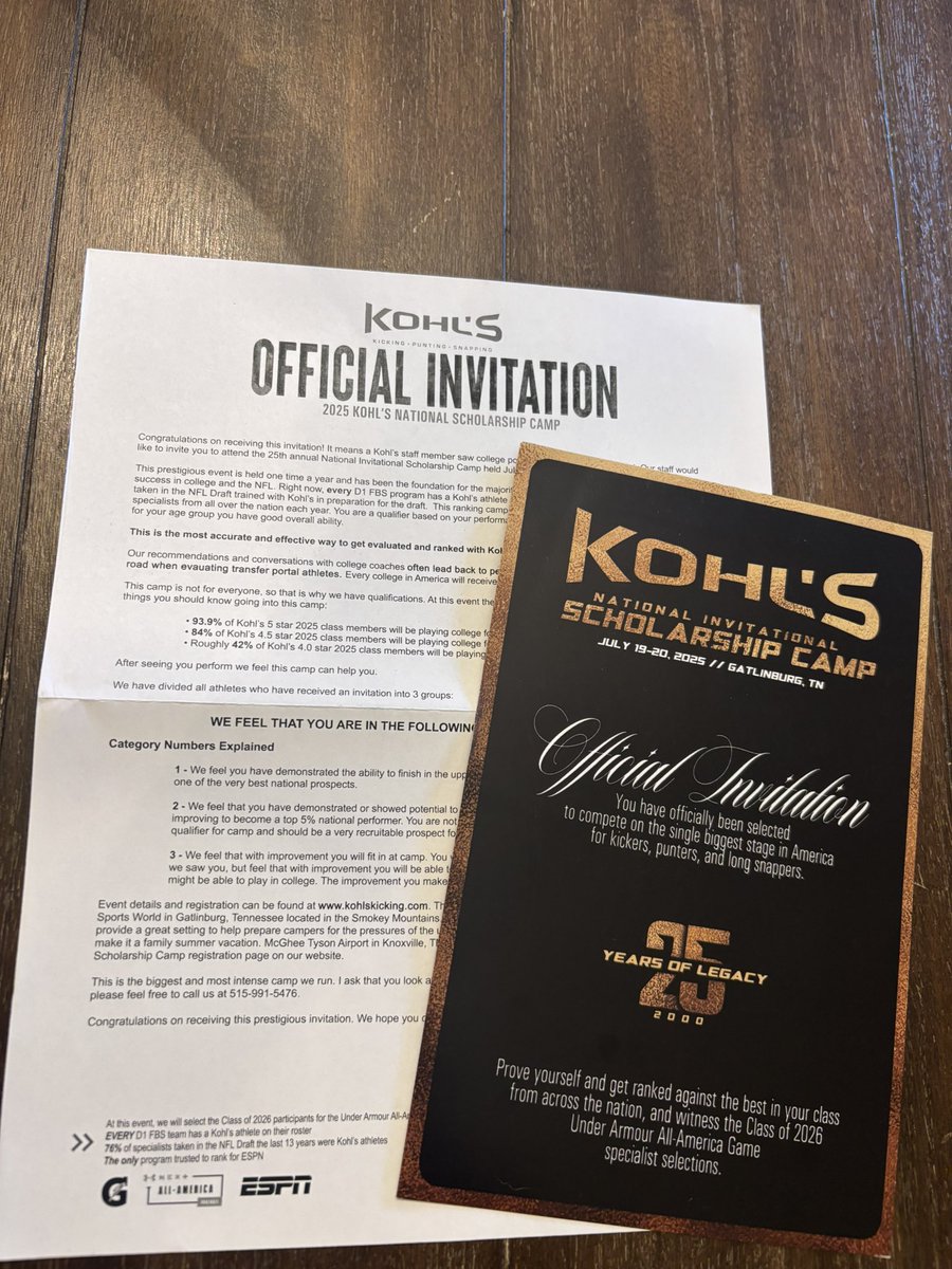 Chase Truesdell 4⭐️ (@chasebiggz55) on Twitter photo Excited to be invited to attend camp in Gatlinberg!! Thank you <a href="/KohlsSnapping/">Kohl's Snapping Camps</a> and <a href="/Coach_Casper/">Coach Casey Casper</a>!!!
<a href="/LMRamsFootball/">Lake Mary Football</a>
<a href="/CoachTonyBugeja/">4th Down Solutions</a> Excited to be invited to attend camp in Gatlinberg!! Thank you <a href="/KohlsSnapping/">Kohl's Snapping Camps</a> and <a href="/Coach_Casper/">Coach Casey Casper</a>!!!
<a href="/LMRamsFootball/">Lake Mary Football</a>
<a href="/CoachTonyBugeja/">4th Down Solutions</a>