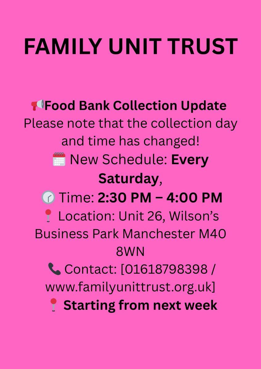 Familyunittrust (@familyunittrust) on Twitter photo New update about our foodbank services.For more information, contact us on info@familyunittrust.org.uk New update about our foodbank services.For more information, contact us on info@familyunittrust.org.uk