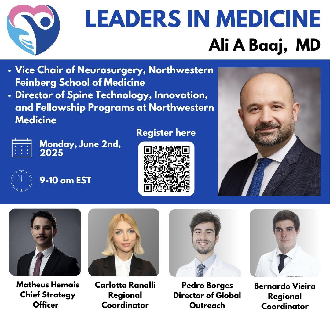 MedSchool Mentor (@mentormedschool) on Twitter photo Join us in learning from Dr. Ali A. Baaj MD, FAANS (<a href="/AliBaajMD/">Ali A. Baaj MD</a>) - former Chief of Spine Surgery at Banner Health and incoming Professor & Vice-Chair and Director of Spine Technology, Innovation, and Fellowship Programs at Northwestern Neurosurgery (<a href="/NeurosurgeryNM/">Neurosurgery at NM</a>).
Register: Join us in learning from Dr. Ali A. Baaj MD, FAANS (<a href="/AliBaajMD/">Ali A. Baaj MD</a>) - former Chief of Spine Surgery at Banner Health and incoming Professor & Vice-Chair and Director of Spine Technology, Innovation, and Fellowship Programs at Northwestern Neurosurgery (<a href="/NeurosurgeryNM/">Neurosurgery at NM</a>).
Register: