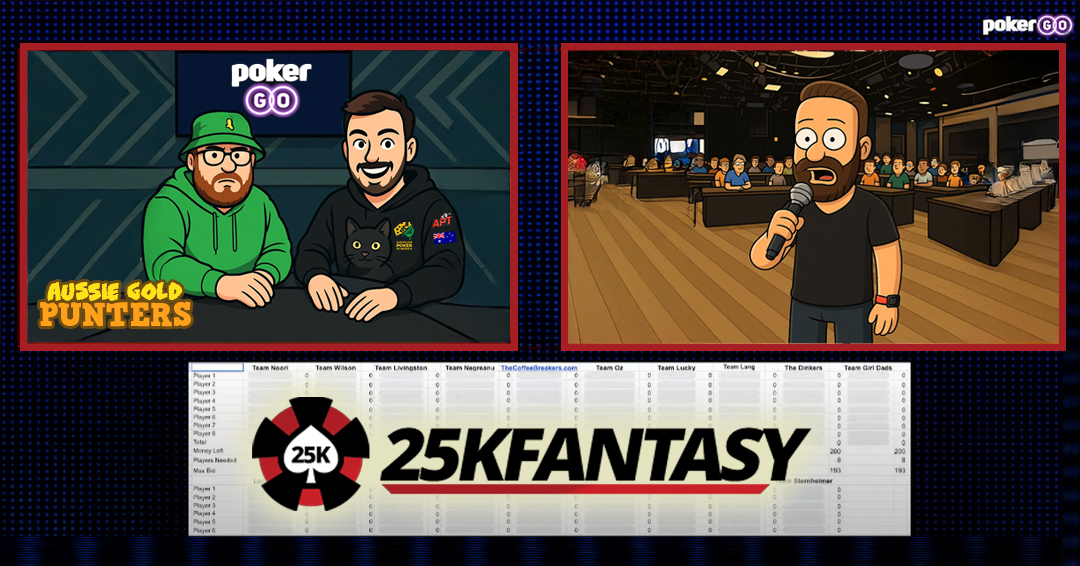 Good luck to our Aussies Didier Guérin &amp; Cooper Feltham bidding on their team "Australia" who we've nicknamed "Aussie Gold Punters" in the <a href="/25kfantasy/">25kfantasy</a> today at the <a href="/PokerGO/">PokerGO</a> studio in Vegas! 🇦🇺