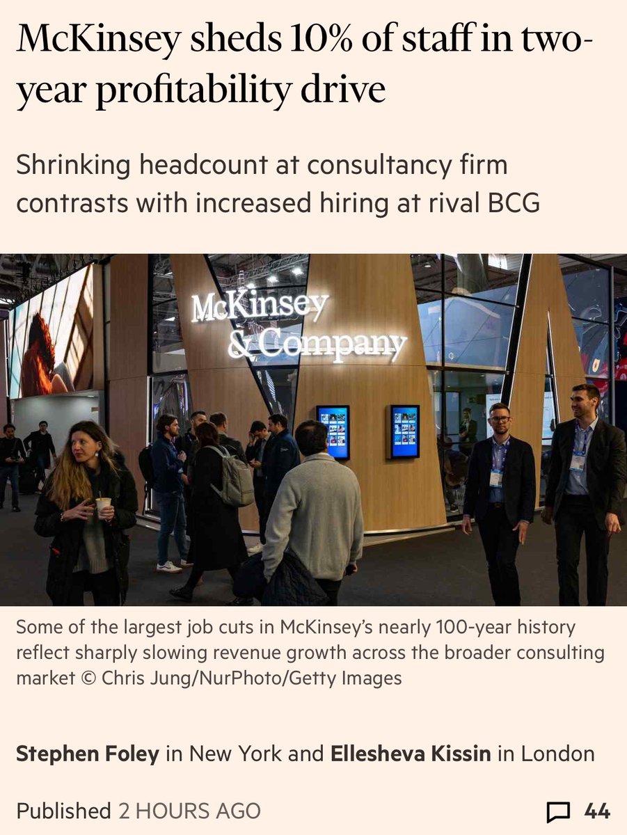 BREAKING: McKinsey terminates 10% of staff (largest in 100 years) due to sharp slowdown in revenue growth across the consulting market

It’s actually over for MBA consultants..