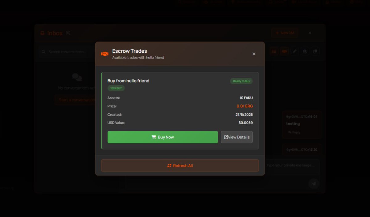 #Pulse update day 4

Successfully intregated:

- Escrow in p2p inbox chat
- Gifts with leaderboard on streams

#Ergo