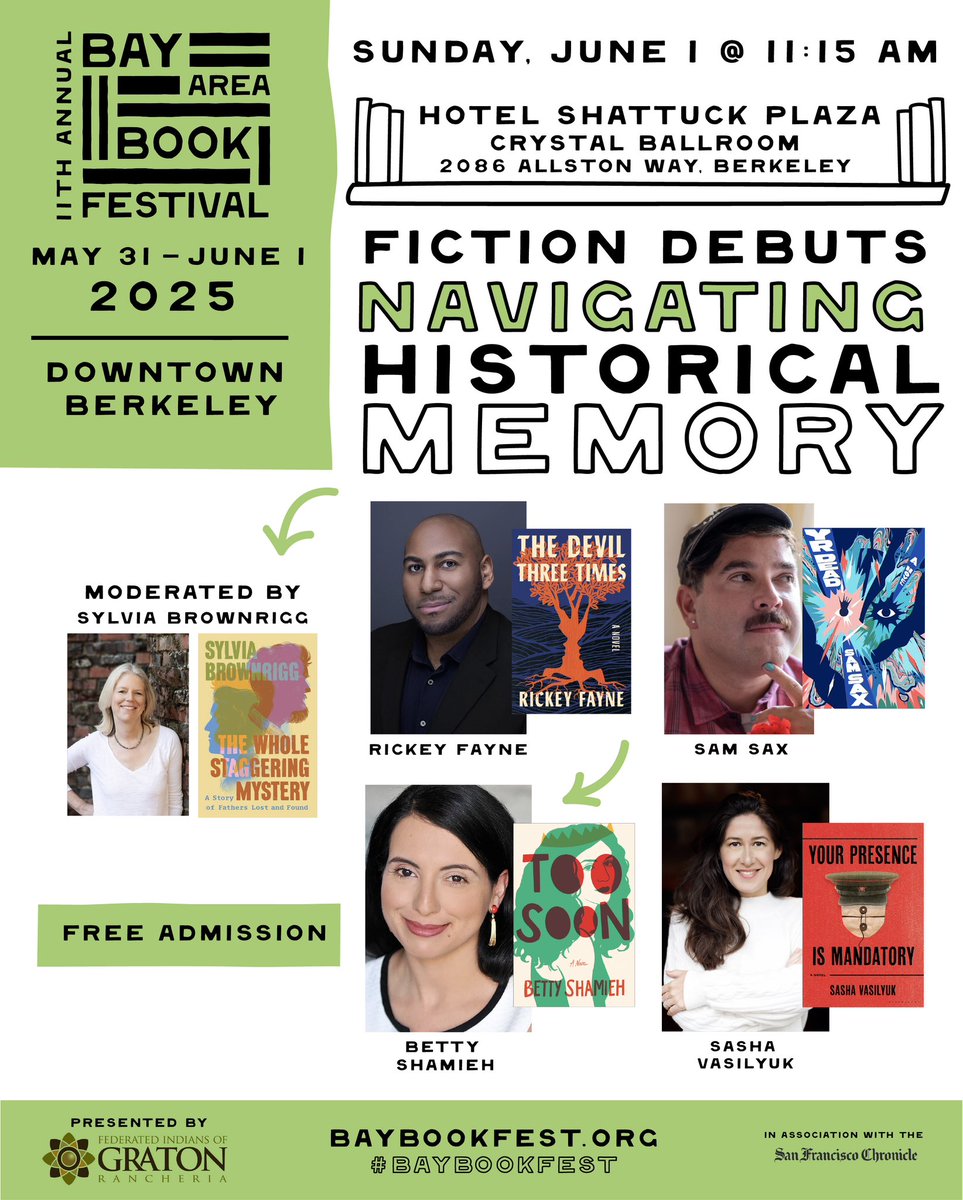 Bay Area Book Festival is next weekend in Berkeley. Free! I’ll be on this awesome panel talking historical memory in fiction. Join us!