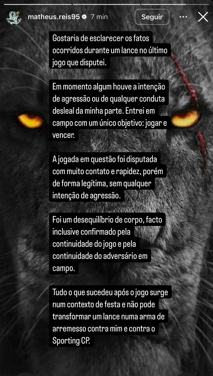 Muito boa a resposta de Matheus Reis. Eu acredito no jogador, até porque as imagens o demonstram. Matheus está apenas a ser vitima do desnorte, desespero e da hipocrisia de quem precisa de cortinas de fumo para justificar a sua incompetência e os seus fracassos. É lidar!!