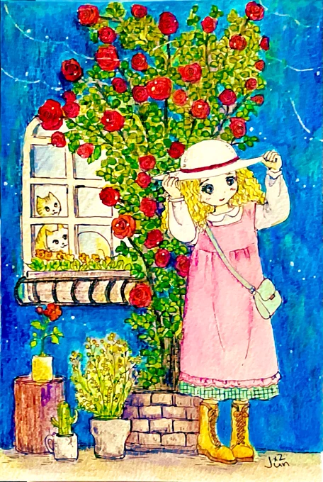おはようございます昨日の夜は雨でしたが⋯今朝は青空におでかけにいいね#カコイラストリメイク#アナログイラスト今日も良き日に 