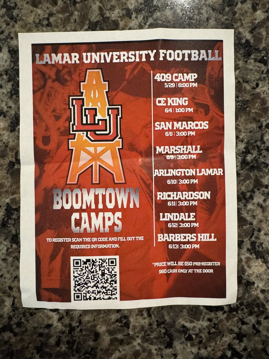RobertG2026's tweet image. Thank you @TRILLDB for the personal invite to the Lamar University camp. Hope I can make one of these dates work with my summer schedule.
@LamarFootball