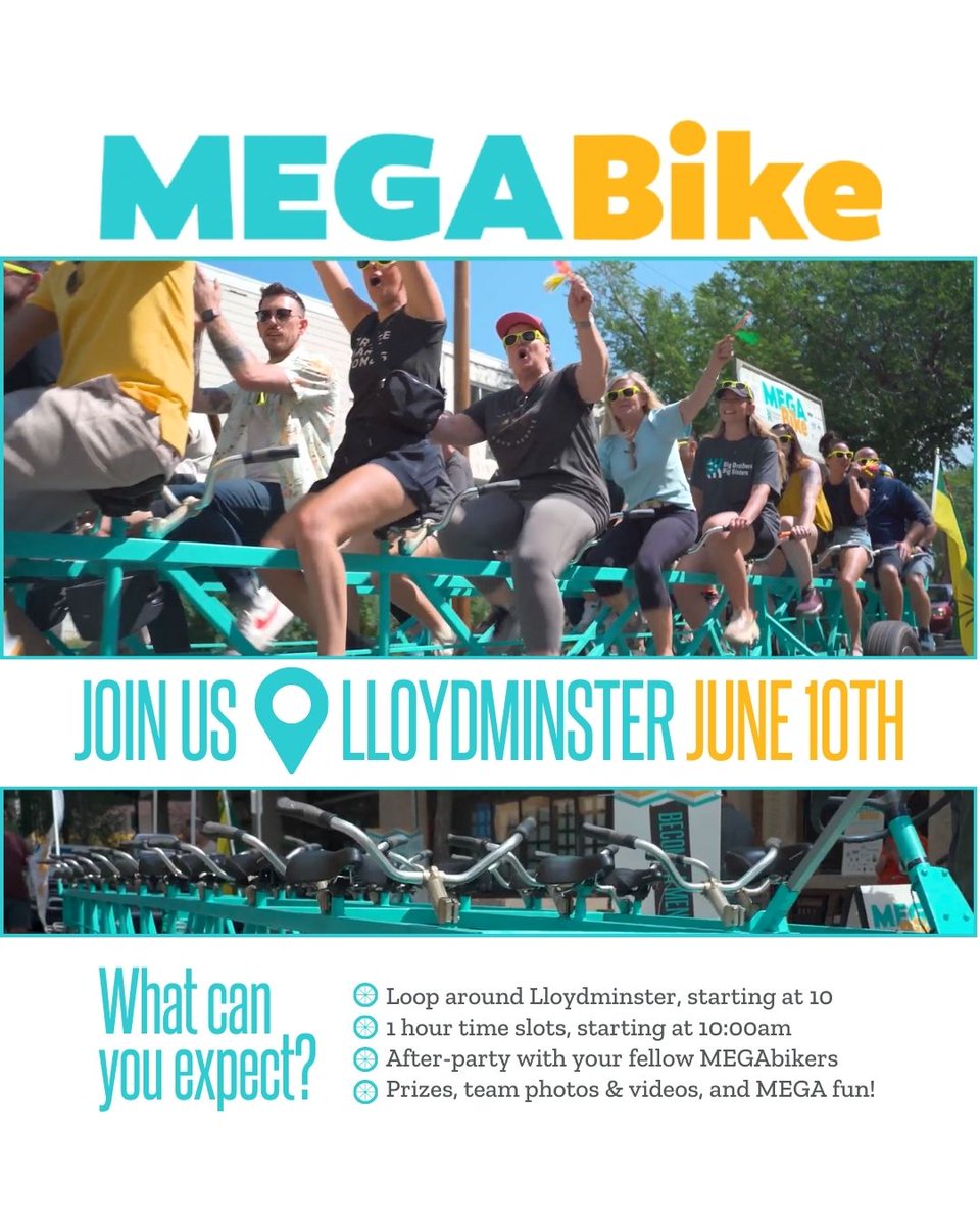 Join us June 10 for a ride on our MEGA Bike.
Register for one of the time slots available, join with friends, family or ride by yourself.
Collect pledges or donate yourself and make a BIG difference.
Email jacqueline.weed@bigbrothersbigsisters.ca for more information.