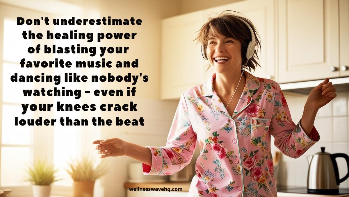 WellnessWave_HQ's tweet image. 💃 Your playlist doesn’t judge, and neither do we.
Blast the music, dance like you mean it — even if your knees crack louder than the beat. Because movement is joy, no matter how it sounds.
#ChronicPainHumor #HealingWithMusic #WellnessWaveHQ #ChronicIllnessLaughs