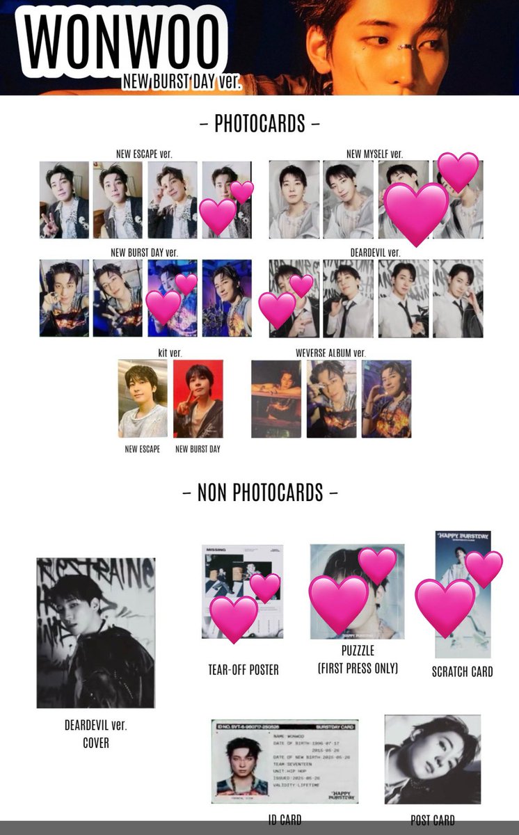 SEVENTEEN セブチ トレカ HAPPY BURSTDAY HBD 交換 weverse 特典交換

譲】　画像1枚目
求】　ウォヌ画像💕以外
　スクラッチ🍒⇨ジュン

まとめて交換大歓迎
郵送にて交換
お気軽にお声掛けください。