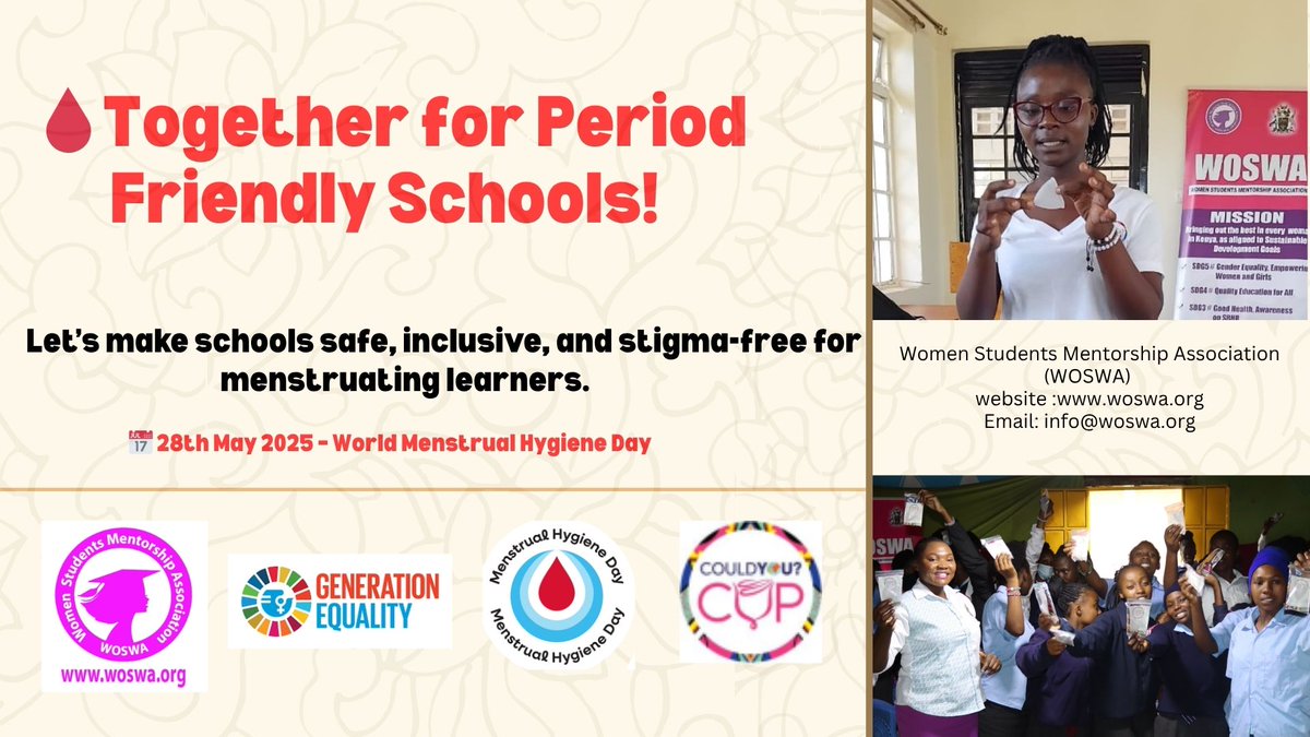 WOSWA (@woswa_org) on Twitter photo #TogetherforPeriodFriendlyWorld
#TogetherforPeriodFriendlySchools
#MHDay2025
Make schools safe, inclusive, and stigma-free for menstruating learners!
<a href="/CouldyouCup/">CouldYou? Cup</a> <a href="/EqualGen/">GenerationEquality</a> <a href="/uonbi/">University of Nairobi</a> <a href="/NGAAF_KE/">National Government Affirmative Action Fund</a> <a href="/AlupeUni/">Alupe University</a> <a href="/GROOTSKenya/">GROOTS Kenya</a> <a href="/FemnetProg/">FEMNET</a> <a href="/AkiliDada/">Akili Dada</a> <a href="/teamfootprints/">TeamFootprints</a> <a href="/unwomenkenya/">UN Women Kenya</a> <a href="/aasu_72/">All-Africa Students Union</a> #TogetherforPeriodFriendlyWorld
#TogetherforPeriodFriendlySchools
#MHDay2025
Make schools safe, inclusive, and stigma-free for menstruating learners!
<a href="/CouldyouCup/">CouldYou? Cup</a> <a href="/EqualGen/">GenerationEquality</a> <a href="/uonbi/">University of Nairobi</a> <a href="/NGAAF_KE/">National Government Affirmative Action Fund</a> <a href="/AlupeUni/">Alupe University</a> <a href="/GROOTSKenya/">GROOTS Kenya</a> <a href="/FemnetProg/">FEMNET</a> <a href="/AkiliDada/">Akili Dada</a> <a href="/teamfootprints/">TeamFootprints</a> <a href="/unwomenkenya/">UN Women Kenya</a> <a href="/aasu_72/">All-Africa Students Union</a>