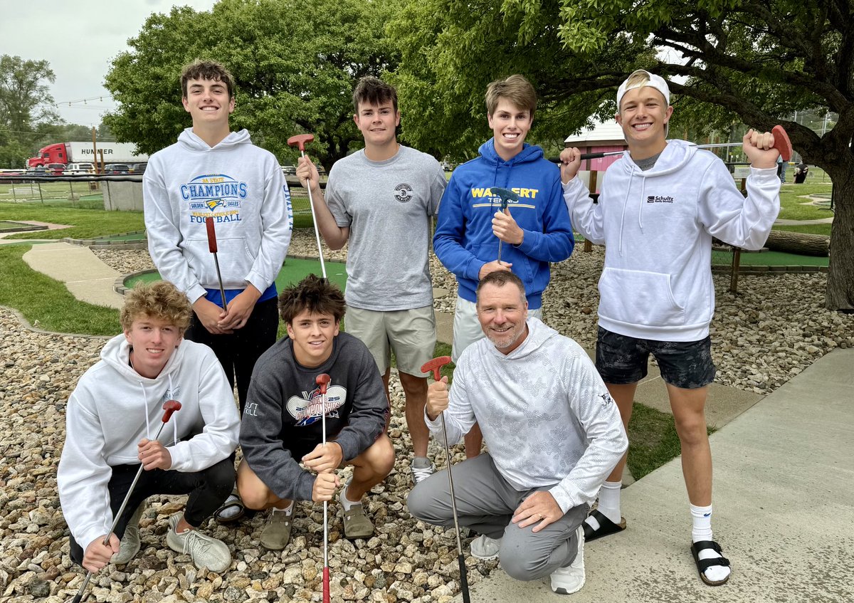 WahlertTennis's tweet photo. Our doubles team of Jensen Hill &amp; Evan Anderson as well as our singles player Cal Martineau advance to tomorrow’s State semi finals. Mini golf and dinner at Brown Bottle. Of course these guys wanted to study since they are missing two days of school 😂 ⁦@WCHS_Gleaner⁩ 😂 https://t.co/eUBAbV6sWm