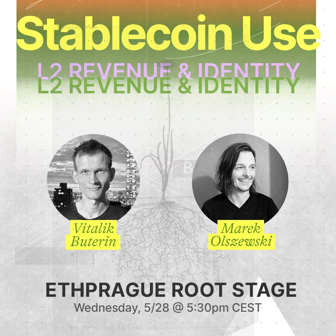 Celo.eth/acc π¦ π³ (@celo) on Twitter photo π£ Another <a href="/EthPrague/">ETHPrague</a> addition: <a href="/VitalikButerin/">vitalik.eth</a> & <a href="/marek_/">mareko.eth | Celo L2 π¦π³</a> will sit down for a fireside tomorrow! π£
Don't miss "Stablecoin Use, L2 Revenue & Identity," mod. by <a href="/JBSchweitzer/">Joseph Schweitzer (jbs.eth) πΊπ¦</a> on May 28th at 5:30pm CEST
ποΈ: tix.ducttape.events/dt/ethpraguecoβ¦ π£ Another <a href="/EthPrague/">ETHPrague</a> addition: <a href="/VitalikButerin/">vitalik.eth</a> & <a href="/marek_/">mareko.eth | Celo L2 π¦π³</a> will sit down for a fireside tomorrow! π£
Don't miss "Stablecoin Use, L2 Revenue & Identity," mod. by <a href="/JBSchweitzer/">Joseph Schweitzer (jbs.eth) πΊπ¦</a> on May 28th at 5:30pm CEST
ποΈ: tix.ducttape.events/dt/ethpraguecoβ¦