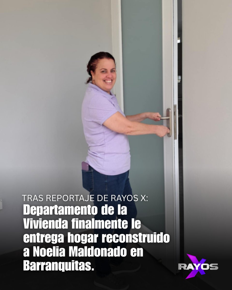 Tras el reportaje de Rayos X, el Departamento de la Vivienda finalmente cumplió su promesa y entregó la casa reconstruida a Noelia Maldonado en Barranquitas. La mujer llevaba más de dos años esperando por su hogar a través del programa de R3. #RayosX