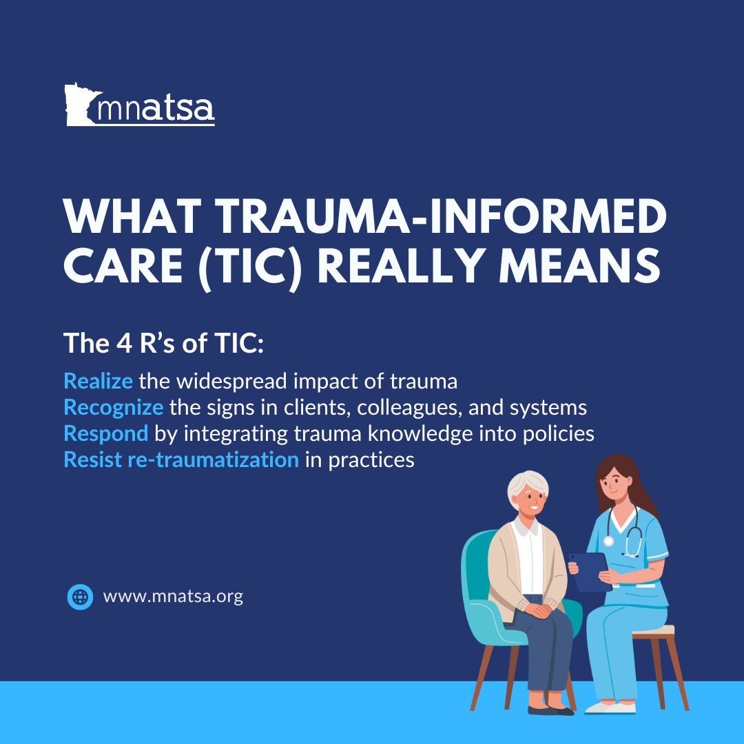 mn_atsa's tweet photo. 🧠 Trauma-Informed Care (TIC) isn’t just a buzzword—it’s a paradigm shift.

For Mental Health Awareness Month, let’s break down the 4 R’s of TIC.

Tip: Ask, "What happened to you?" not "What’s wrong with you?"

#MNATSA #ATSA #MentalHealthAwareness #TraumaInformedCare https://t.co/f13ms8rOIp