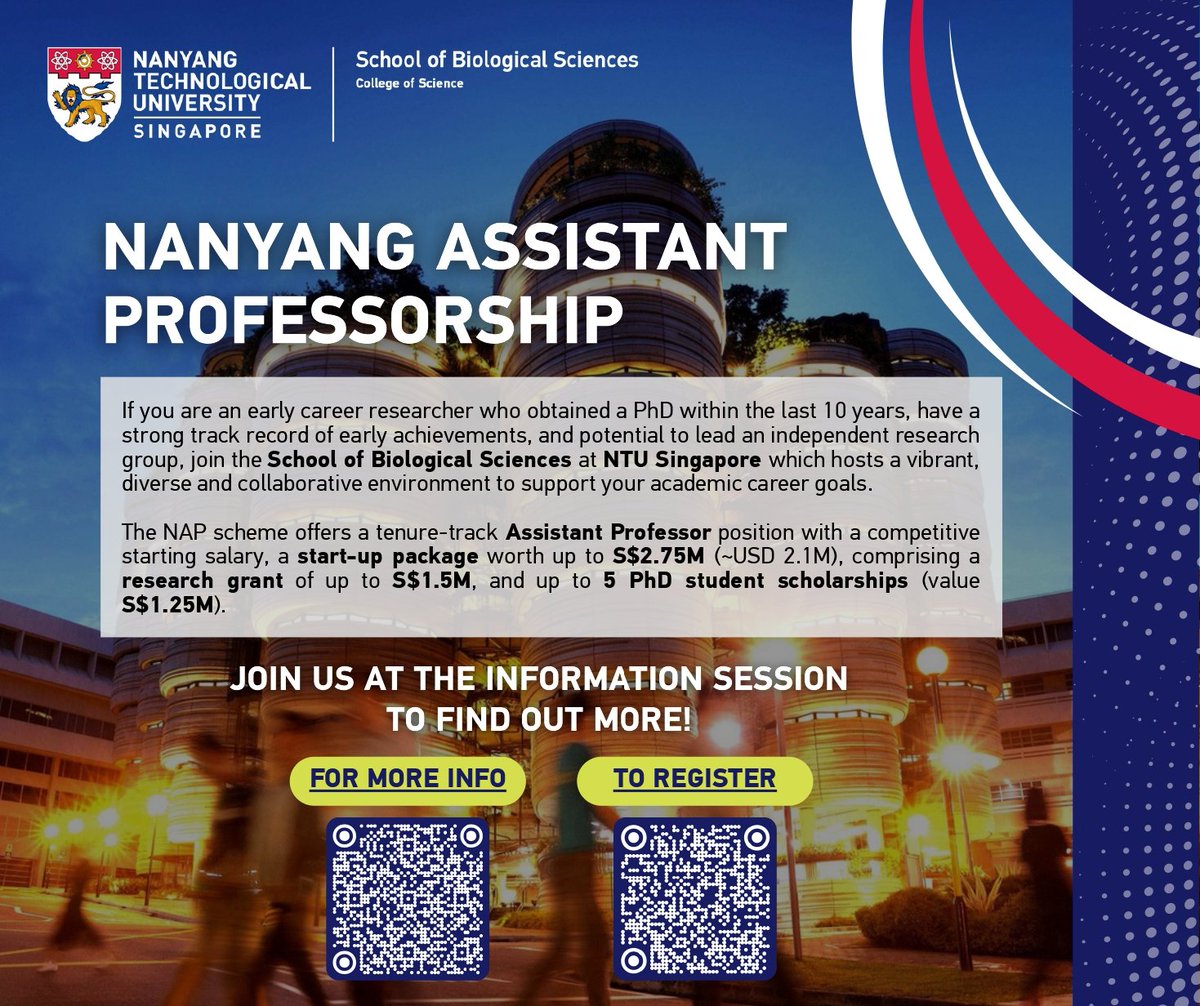 この前、会社の前のUCSFに来た某国際卓越大の採用イベントでの「博士学生の給料は400万円の研究費から払える」にツッコんでしまったが、こちら同じくUCSFに採用に来たNTU🇸🇬のチラシ。高給に加えstart-upで最大3億円、その内PhD学生5人雇用予算が1人当たり最大3千万円。日本も国際卓越していこうな💪