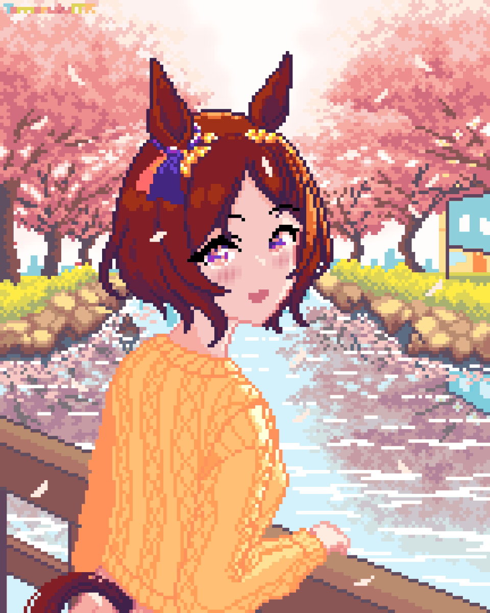 tomorukamr's tweet photo. Sakura Laurel (Flower Viewing Date)

"Back then, I never thought I could bloom like this. But now, watching the cherry blossoms with you... I know. It’s all thanks to you, Trainer-san!"

#イラスト #ドット絵 #ウマ娘 #illustration #pixelart #CygamesFans #Umamusume https://t.co/B2tohJ6Uji