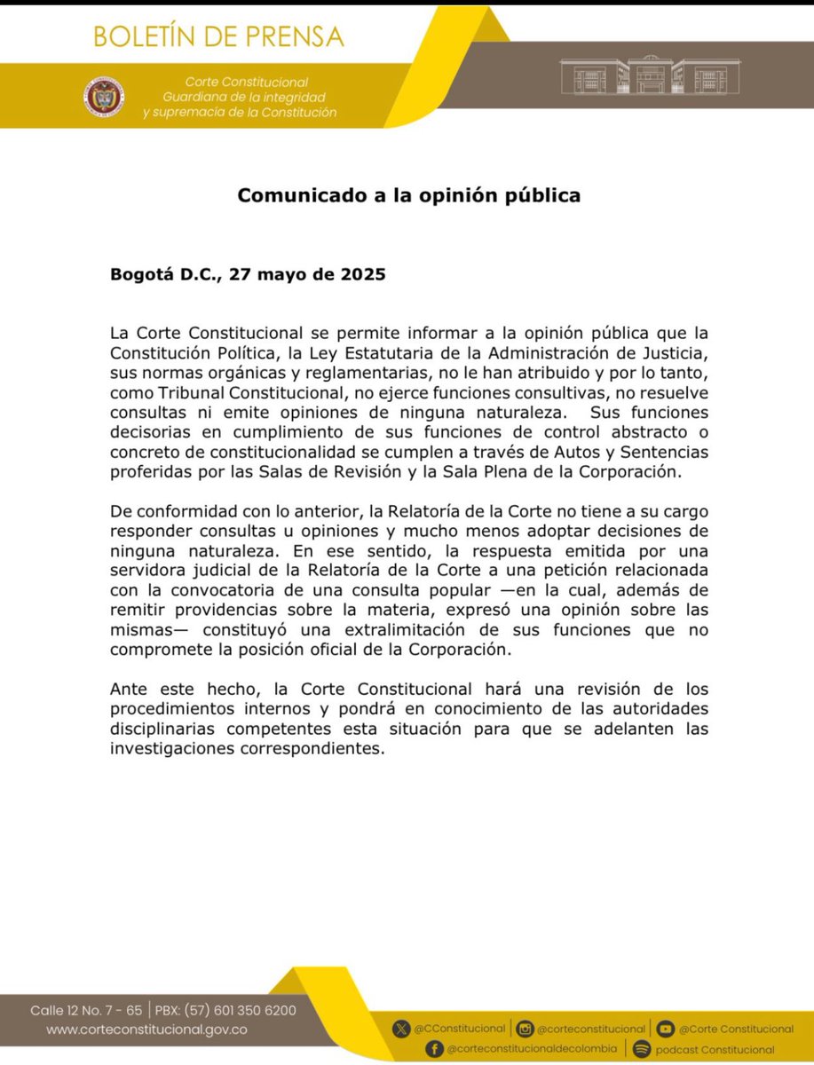 La <a href="/CConstitucional/">Corte Constitucional</a> le recordó a la representante Katherine Miranda que las opiniones personales NO son decisiones institucionales.

¿Quién está desesperada? Usted, por intentar pisotear los derechos de la clase trabajadora. ¡El pueblo ya no traga entero! 🧱✊🏽 Vieja mañosa