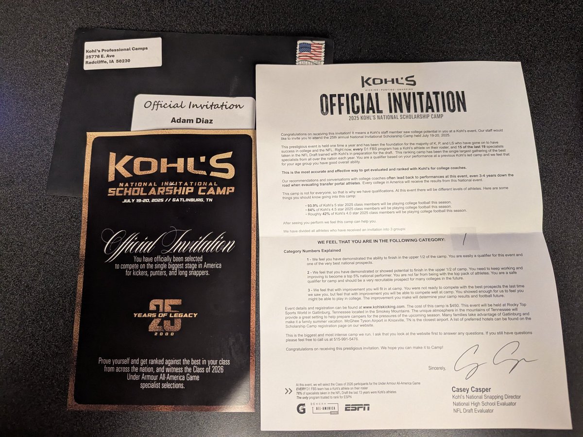 Adam Diaz (@diazaj2000) on Twitter photo Thank you <a href="/KohlsHighlights/">Kicking, Punting, Long Snapping Highlights</a> for an invitation to the national scholarship camp this summer. I have been training all year to perform my best at the Kohl's showcase competition. Can't wait to compete against in the nation. #azelitesnap <a href="/TurnerBernard1/">T</a> <a href="/MesaHSathletics/">Mesa Athletics</a> <a href="/Mesa_FB/">Mesa High Football</a> Thank you <a href="/KohlsHighlights/">Kicking, Punting, Long Snapping Highlights</a> for an invitation to the national scholarship camp this summer. I have been training all year to perform my best at the Kohl's showcase competition. Can't wait to compete against in the nation. #azelitesnap <a href="/TurnerBernard1/">T</a> <a href="/MesaHSathletics/">Mesa Athletics</a> <a href="/Mesa_FB/">Mesa High Football</a>