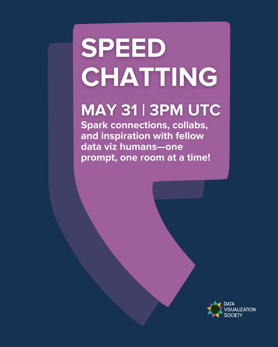 ✨ Connect with fellow #dataviz humans—four minutes at a time!

Join us for Data Viz Speed Chatting, a fast-paced, friendly event where you’ll rotate through small-group conversations guided by creative prompts. Each round is just 4 minutes—enough to spark ideas, swap stories,