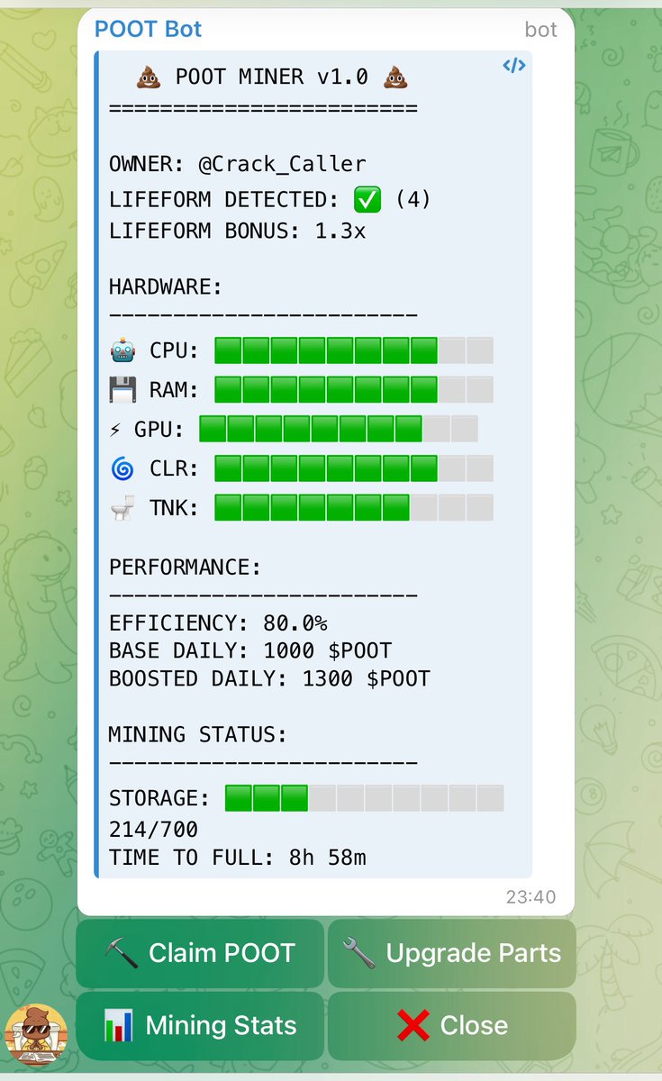 The TG miner is live!! FREE POOT incoming! The dev is absolutely crushing it!

@PootCoinSol