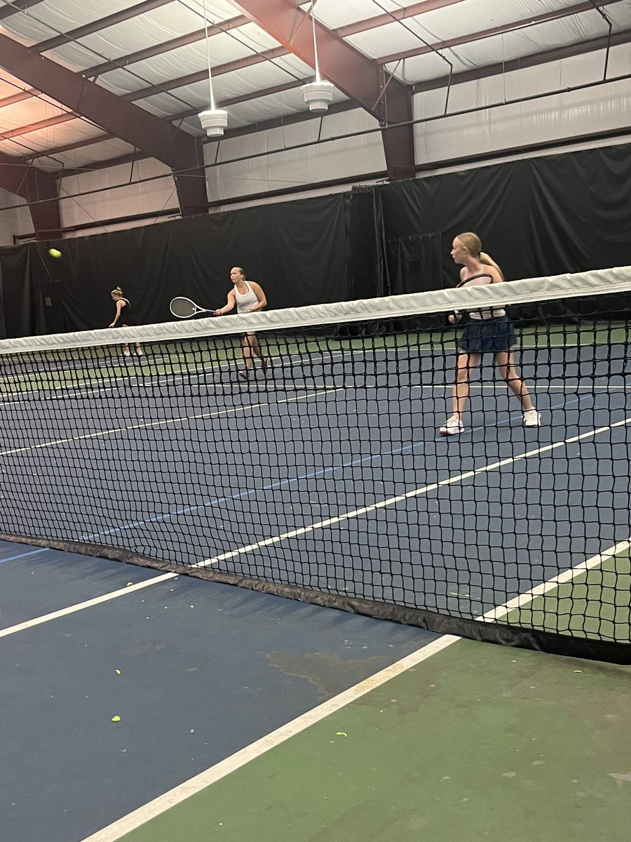 Pics from today’s action at state. Congrats to Nolan and Lilly/Elinor for winning their first round match today!!  Due to rainy conditions and playing indoors, the second round was postponed until tomorrow.