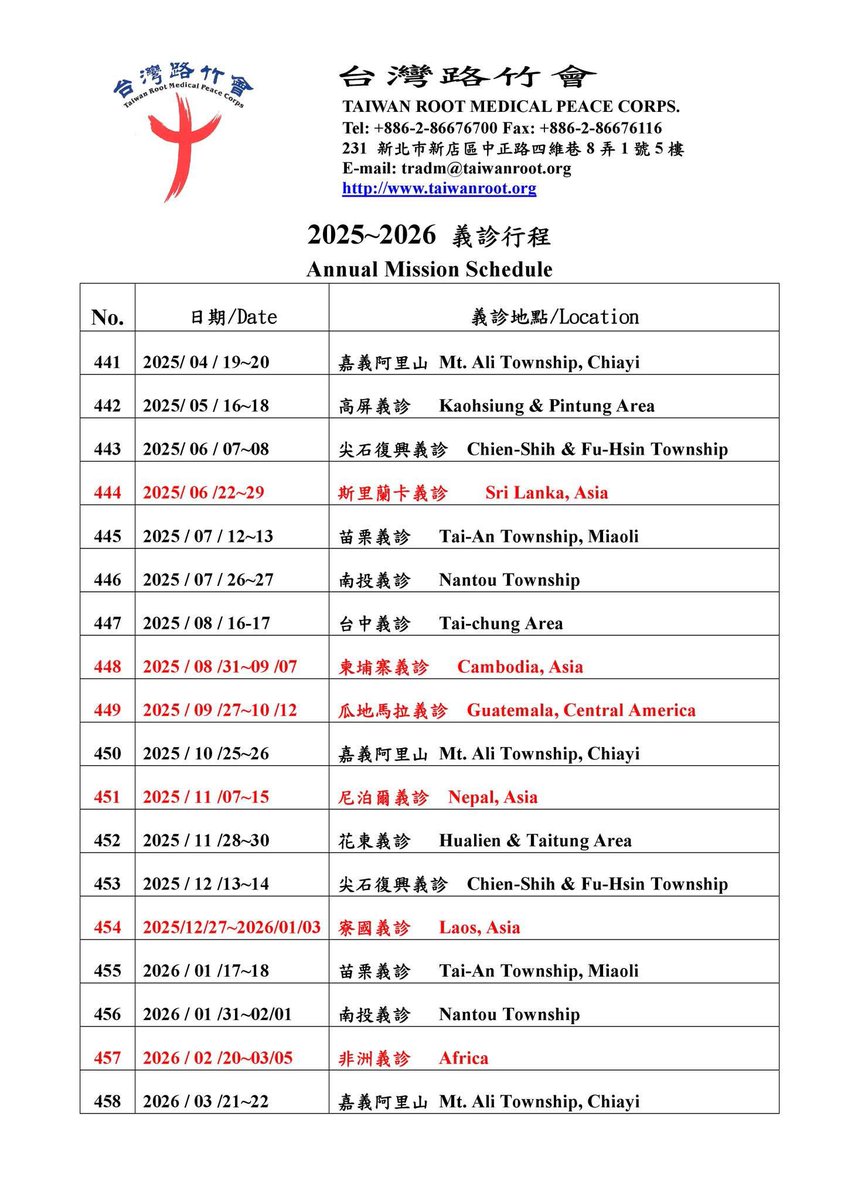 TaiwanRootHQ's tweet photo. Taiwan Root’s schedule of domestic and international missions👇 https://t.co/EYQ9Y5HxeW