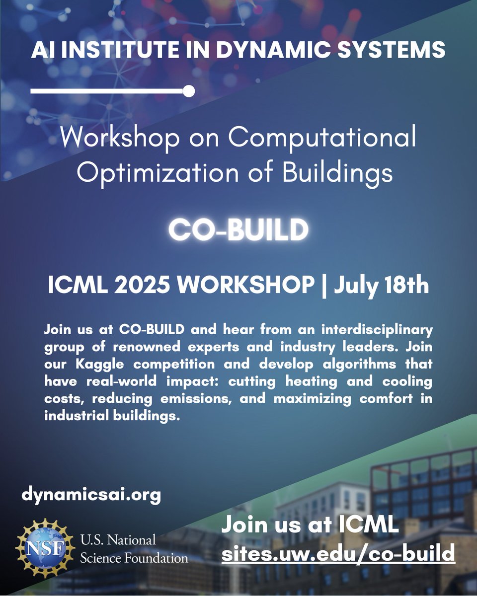 Philippe Wyder (@philippewyder) on Twitter photo The first workshop <a href="/icmlconf/">ICML Conference</a> dedicated to computational optimization of buildings, 𝗖𝗢-𝗕𝗨𝗜𝗟𝗗 𝟮𝟬𝟮𝟱 is now accepting paper Submissions: sites.uw.edu/co-build/
Join us in Vancouver! The first workshop <a href="/icmlconf/">ICML Conference</a> dedicated to computational optimization of buildings, 𝗖𝗢-𝗕𝗨𝗜𝗟𝗗 𝟮𝟬𝟮𝟱 is now accepting paper Submissions: sites.uw.edu/co-build/
Join us in Vancouver!