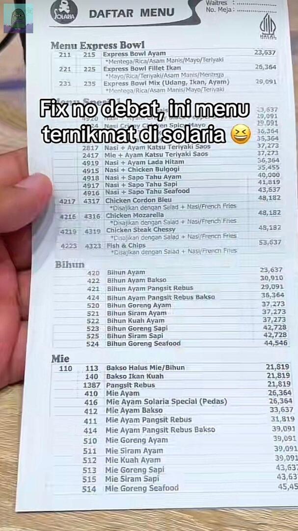 💚 guys sender mau ke solaria pertama kali, kertas menunya dicoret gimana ya? bisa tolong contohin🙏🏼sama bisa request pedes ga disini😭 sekalian biasa kalian pesen menu apa? makasi🫶🏼
