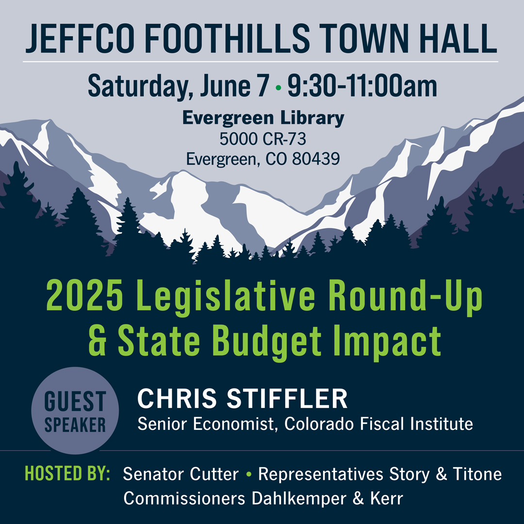 Join us for a conversation on June 7th about the legislative session, the state budget, and what it all means for you and Jefferson County! Our special guest is Chris Stiffler with the CO Fiscal Institute.