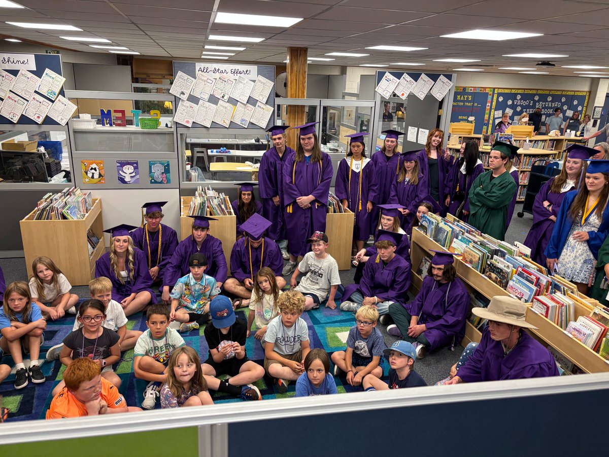 ShepElem's tweet photo. A big shout-out to the Shepardson STARS who graduated High School this weekend! They paraded through Shepardson on Friday. It was fun to see all our grown-up STARS! They even had story time with Mrs. Schutt! Good luck graduates! You'll always be a Shepardson STAR! #shepstem https://t.co/LhPRS2nF1L