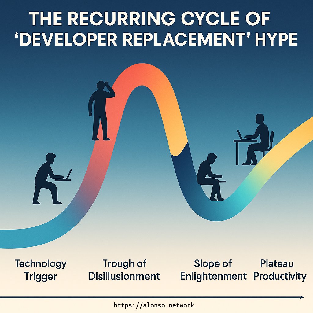 charliesbot's tweet photo. Este artículo es una joya: El ciclo del hype de la frase "el reemplazo de los devs"

Es una análisis buenísimo acerca de las herramientas que llegan para cambiar el juego: no code, la nube, y ahora AI

Aunq en esta ocasión, la situación es diferente

🧵

https://t.co/UWvNjNkzX5 https://t.co/3tS8e1llfC