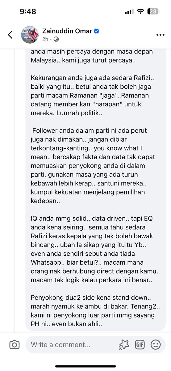 Nsyawana's tweet image. UNTUK BACAAN YB @rafiziramli 

Saya share comment FB, saya rasa bagus apa dia tulis ni.

Hope YB can accept, please Dont resign Menteri Ekonomi, sedap2 lah siapa dapat nnt sambung ambil nama je 🥹

For @anwaribrahim byk hati pengundi PH dah terbakar, do something or u will lose.