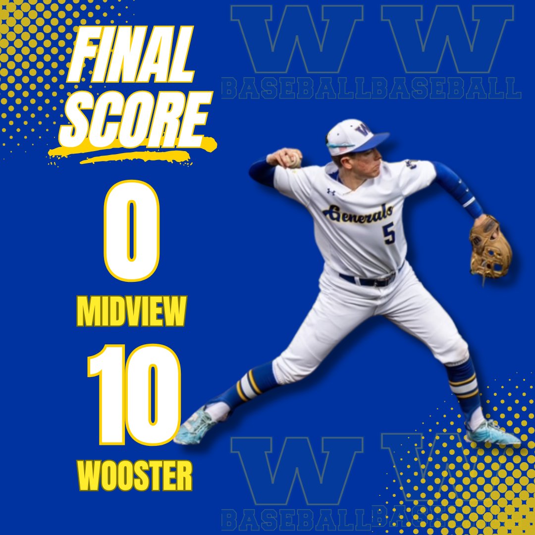 🚨VARSITY FINAL🚨 

Midview 0, Wooster 10 (6inn)! We move to 24-4 as <a href="/Sam__Nielsen18/">Sam Nielsen</a> picks up the W (4-0) 6IP, 2H, 8K, 0ER! 

Offense led by:

<a href="/ben_winge/">Ben Winge</a> 2H, 2R
<a href="/hmeese2025/">Hayden Meese</a> 1H, 1RBI, 3R
<a href="/BradyBowen18/">Brady Bowen</a> 2H, 2R, 2RBI
<a href="/aj_likowski/">AJ Likowski</a> 1H, 1R, 1RBI

#RollGennys

#GoWoo | <a href="/alwaysageneral/">Wooster HS Athletics</a>