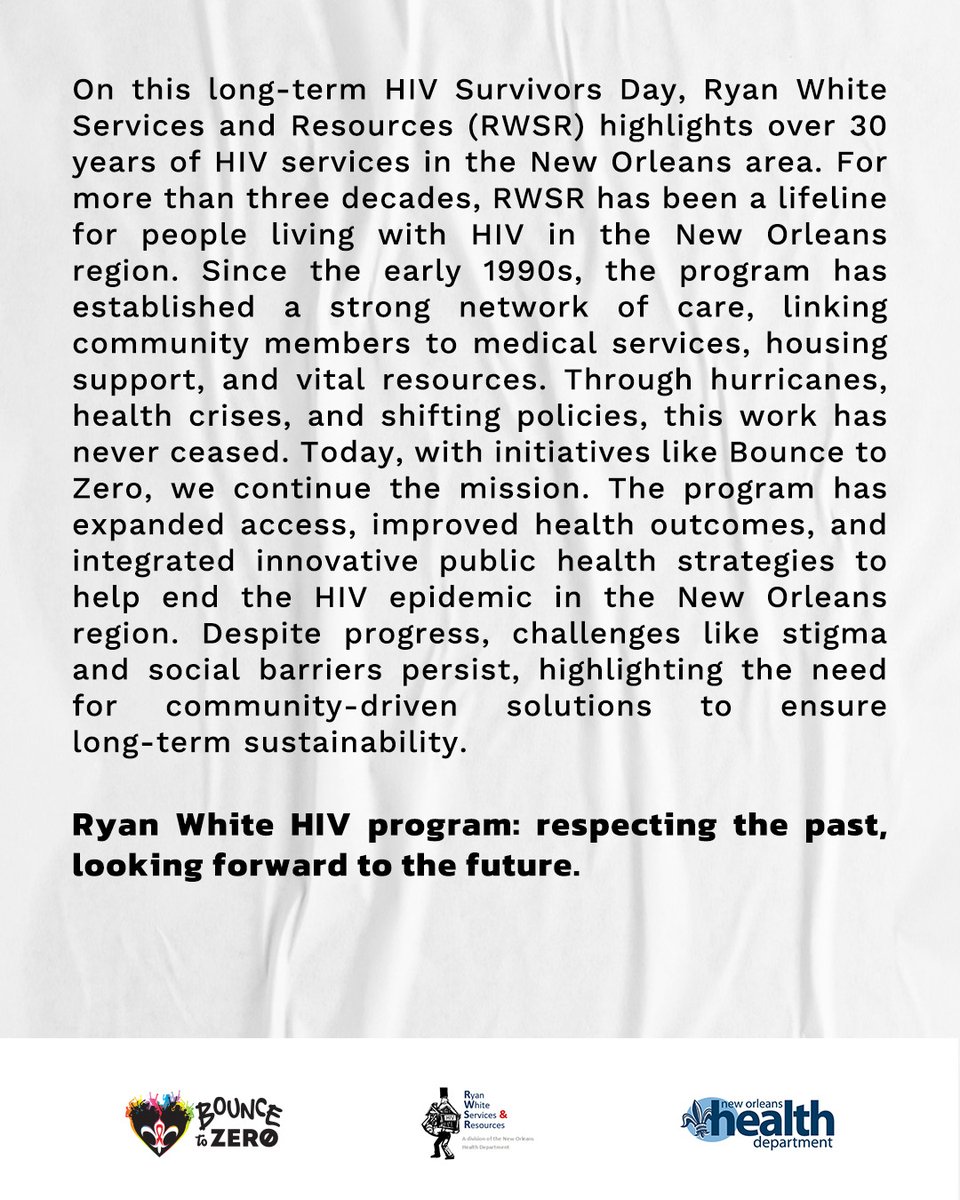 Bouncetozero's tweet image. 📣 On June 5, join us for a special event honoring HIV Long-Term Survivors Awareness Day—and celebrating over 30 years of HIV care, support, and advocacy in New Orleans.
🎟️ RSVP now and sign up for the FREE workshop: bit.ly/3ZzYUzy
