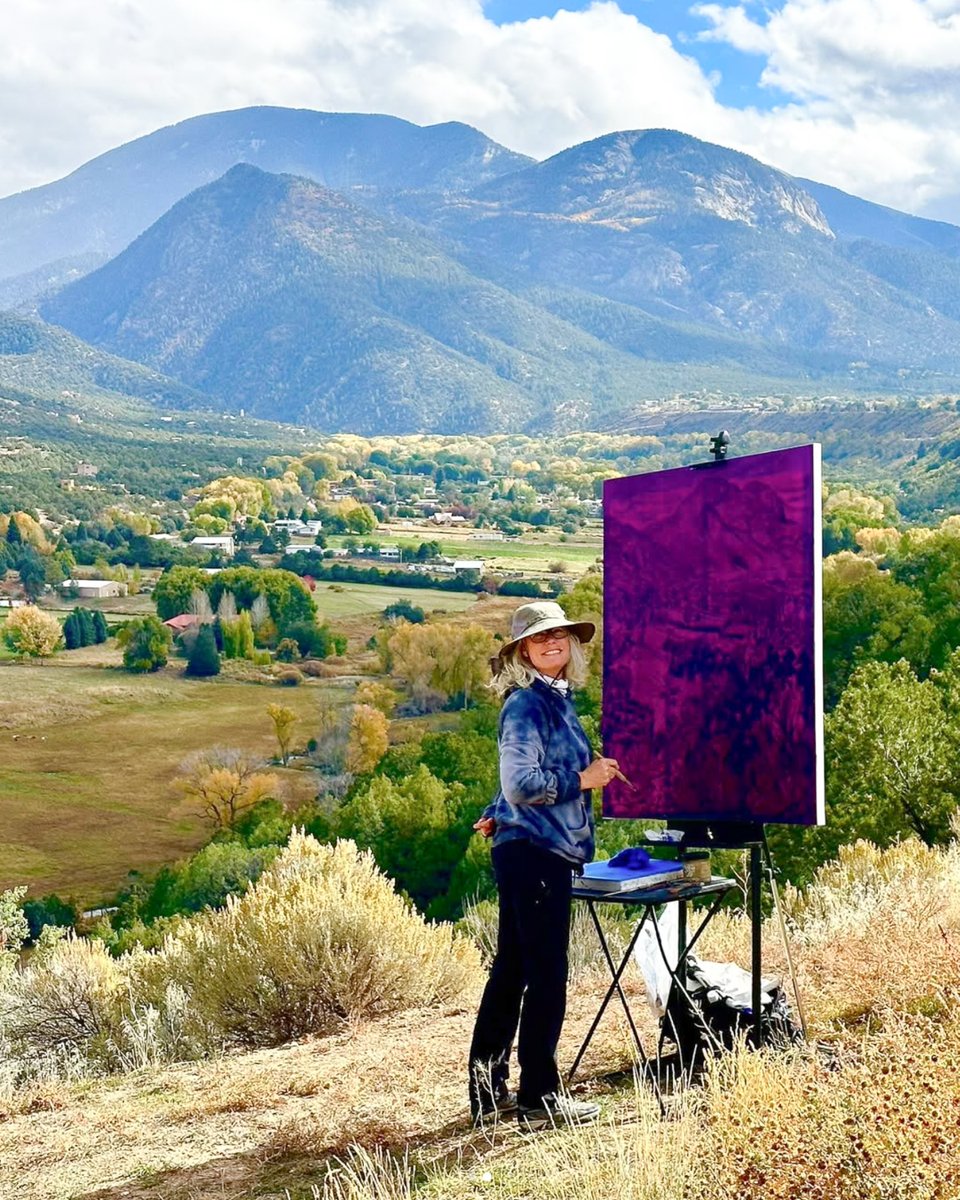 🎨 Krysteen Waszak brings vibrant energy &amp; heartfelt storytelling to her art. From Germany to Ohio to Taos, her bold, joyful plein air paintings reflect a life of creativity &amp; color. “I paint how I see this place—bright, full of life.” 🌈😊 @ krysteenwaszakart (on IG) #VisitTaos