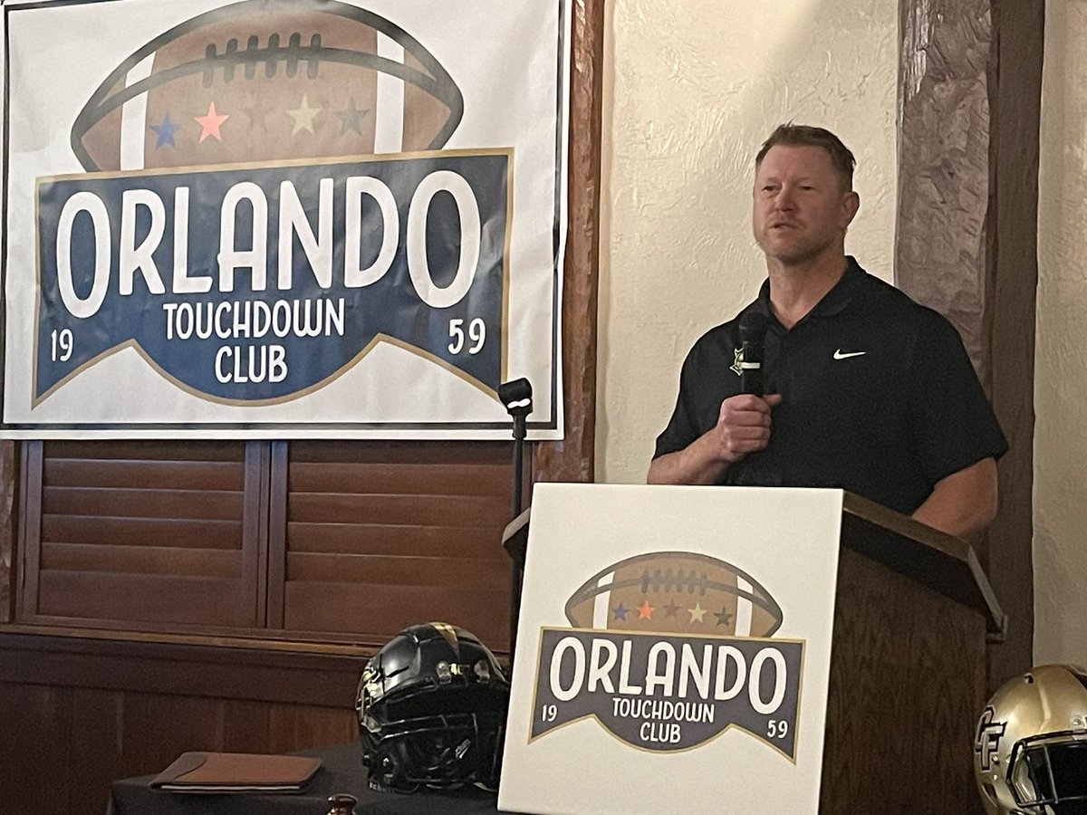 #UCF coach Scott Frost speaks at the Orlando Touchdown Club Tuesday night.