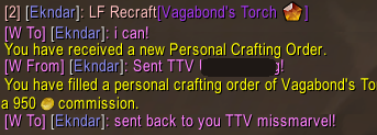 a guy sent me a crafting order along with his twitch handle (???) what are we doing here LMAO this game is so funny
