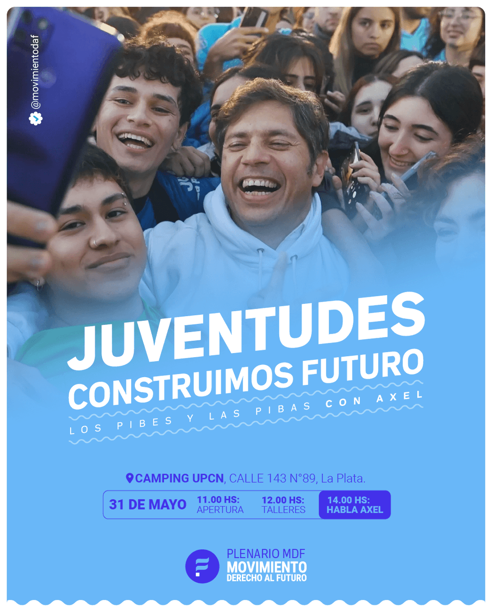 Este 31 de mayo, las juventudes nos encontramos en el Plenario del <a href="/MOVIMIENTODAF/">Movimiento Derecho al Futuro</a>  

🔥Hay otra forma de hacer política: con el pueblo, con solidaridad y bancando a <a href="/Kicillofok/">Axel Kicillof</a>