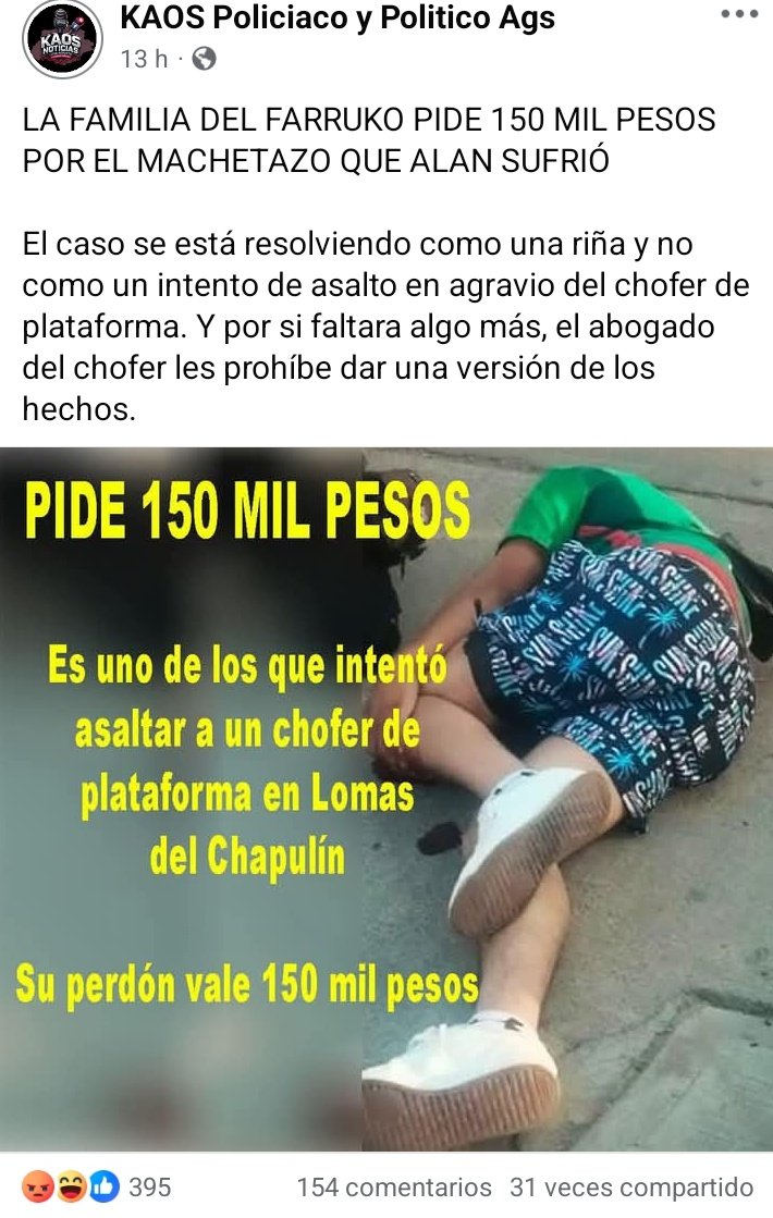 anonymousepapa (@mickymousepapa) on Twitter photo NO ES BROMA....
bombero #Aguascalientes
Tiene que pagar 150 mil pesos a un asaltante qué con alevosía y ventaja.
Intento asesinarlo con un machete
Tienen más derechos los criminales que la gente honrada.
Mi padrino <a href="/JLMNoticias/">José Luis Morales</a>
<a href="/EspectaculosMX/">EspectaculosMX</a>
Aplauden NO ES BROMA....
bombero #Aguascalientes
Tiene que pagar 150 mil pesos a un asaltante qué con alevosía y ventaja.
Intento asesinarlo con un machete
Tienen más derechos los criminales que la gente honrada.
Mi padrino <a href="/JLMNoticias/">José Luis Morales</a>
<a href="/EspectaculosMX/">EspectaculosMX</a>
Aplauden