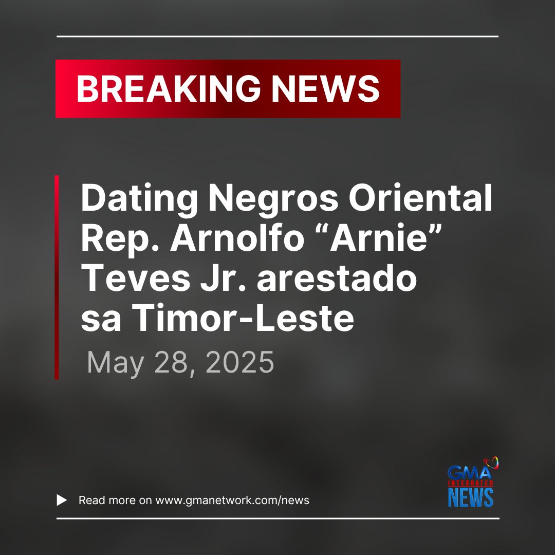 BREAKING: Arestado si dating Negros Oriental 3rd District Representative Arnie Teves sa Timor-Leste kung saan humiling siya ng asylum.  

Batay sa Facebook post ng anak ni Arnie Teves na si Axl, dinakip ang kaniyang ama ng mga immigration officer sa Timor-Leste.

FULL STORY:
